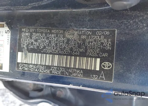 2006 Toyota Corolla Le из США, поврежденный, VIN JTDBR32EX60071644